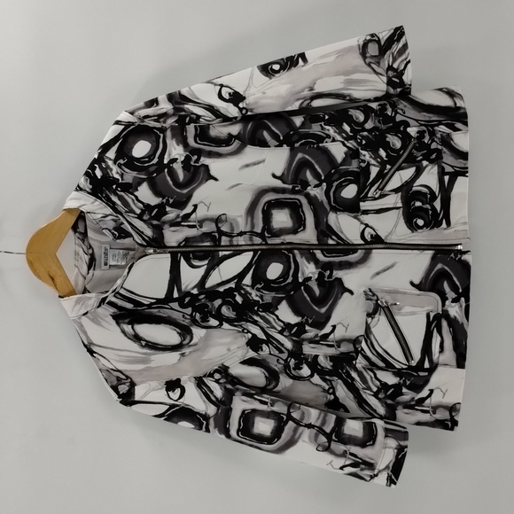 Units blazer statement jacket full zip size large black white gray pleated back - Picture 1 of 8